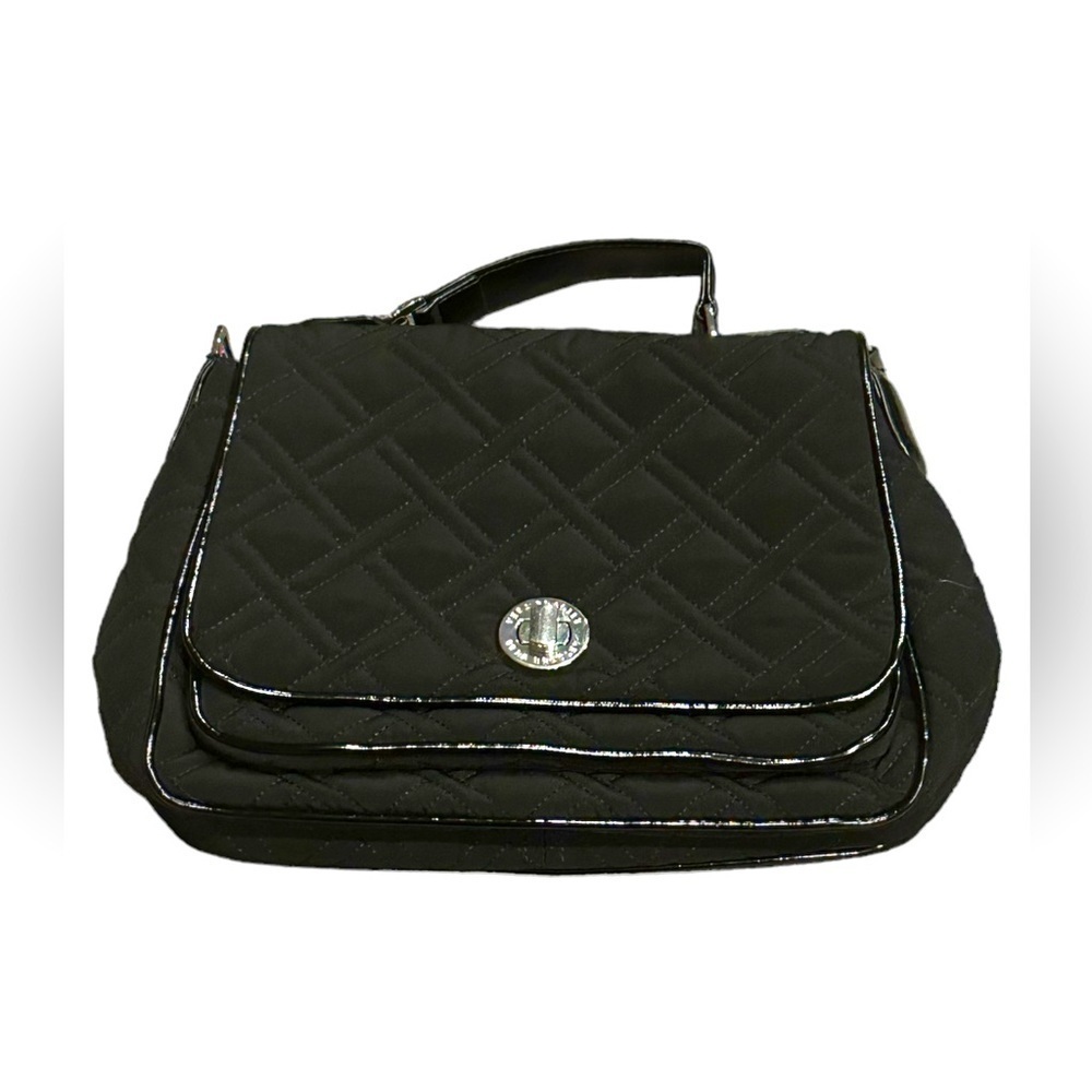 Vera Bradley Classic Black Saddle Bag Purse Turnlock Flap Microfiber